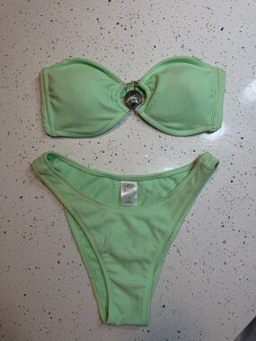 wild fable Mint Green Textured Bikini Top and Bottom Set